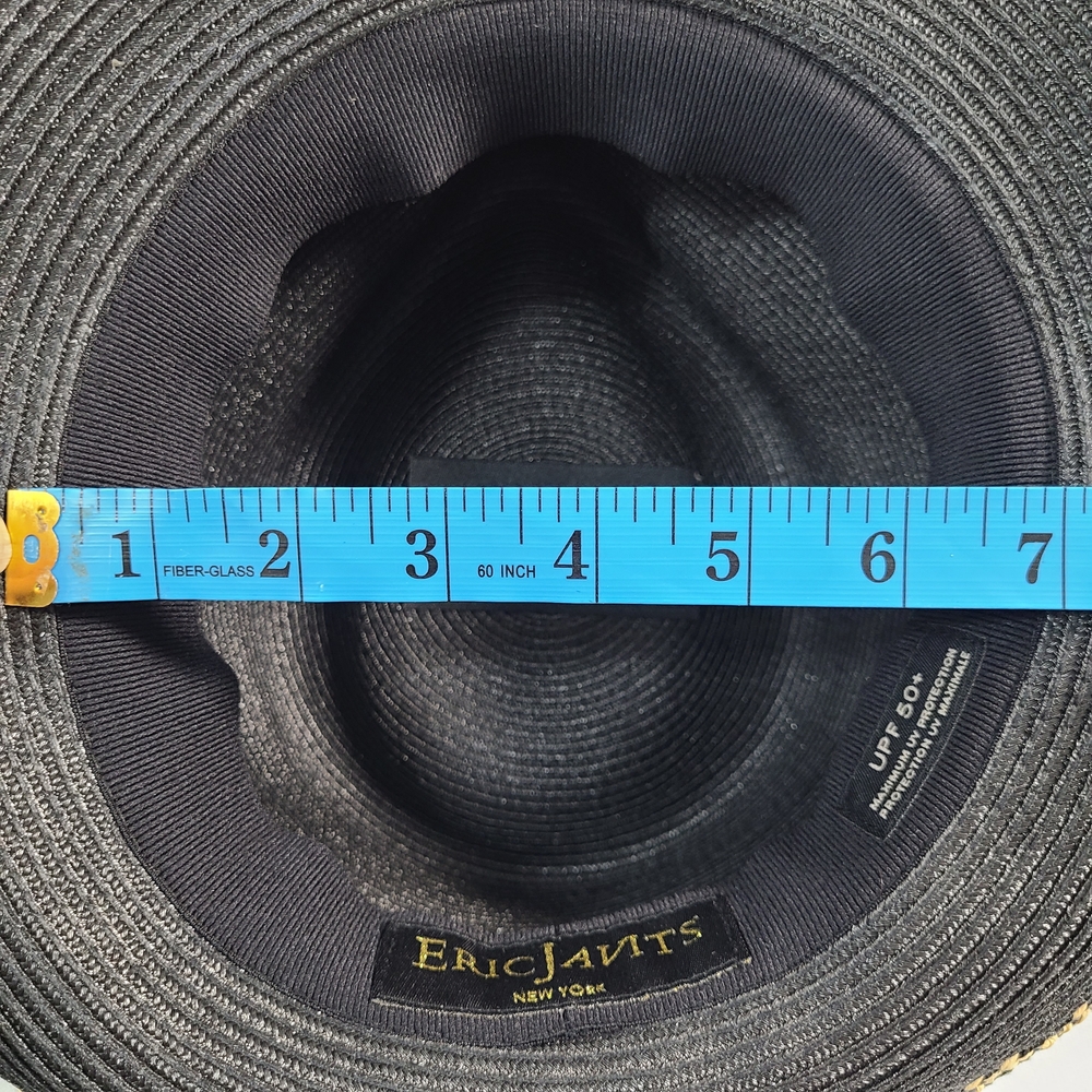 Eric Javits Black Straw Fedora Style SPF Sun Hat Neutral Colors Small - Picture 7 of 7